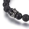 Natural Black Agate and Lava Rock Beads Stretch Bracelets BJEW-JB03915-02-2