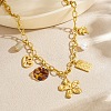 304 Stainless Steel Flower Heart Tree & Plastic Pearl & Resin Disc Multi-Charm Bib Necklaces for Women WG8B7B1-01-2