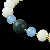 Dyed Bodhi Wood & Natural Agate Beaded Stretch Bracelet with Lotus Charms for Women BJEW-R310-01-3