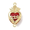 Brass with Glass Dark Red Sacred Heart Connector Charms KK-L253-27G-04-1