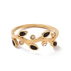 Crystal Rhinestone Leaf Finger Ring with Enamel RJEW-D120-20B-G-2