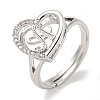 Heart with Letter Rack Plating Brass Micro Pave Cubic Zirconia Adjustable Rings for Women RJEW-I105-06P-A-1