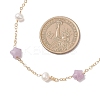 Natural Lepidolite Star & Natural Freshwater Pearl & Brass Link Chain Necklaces NJEW-JN05687-03-3