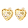Heart Brass Micro Pave Clear Cubic Zirconia Stud Earrings EJEW-K325-01G-2