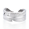 304 Stainless Steel Feather Open Cuff Ring for Women RJEW-N040-30-2