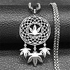 201 Stainless Steel Woven Web/Net with Leaf Pendant Necklaces NJEW-K283-07P-1