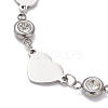 Stainless Steel Heart Link Chain Bracelet with Cubic Zirconia BJEW-JB10170-3