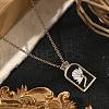 Arch with Flower Brass Enamel Pendant Necklaces NJEW-H051-06G-2