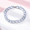 Brass Pave Clear Cubic Zirconia Flat Round Link Chain Bracelets for Women BJEW-A034-02P-3