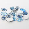 Blue and White Floral Theme Ornaments Glass Oval Flatback Cabochons GGLA-A003-18x25-YY-2