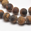 Frosted Natural Tiger Eye Round Bead Strands G-E262-02-6mm-2