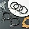 Natural Lava Rock & Silver Obsidian Beaded Stretch Bracelet with Alloy Charms BJEW-JB09453-5
