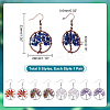 5 Pairs 5 Style Natural Mixed Stone Chip Beads Wrapped Tree of Life Dangle Earrings for Women EJEW-UN0001-97-4