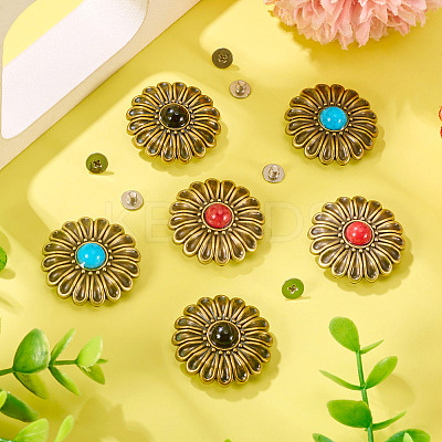 6Pcs 3 Colors Chrysanthemum Alloy with Resin Decorative Rivets BUTT-TA0001-30-1