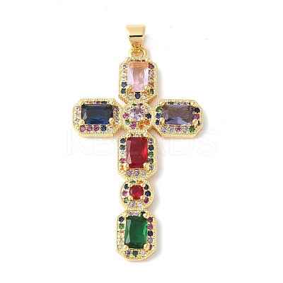 Brass Micro Pave Cubic Zirconia Cross Pendants ZIRC-I071-04G-06-1