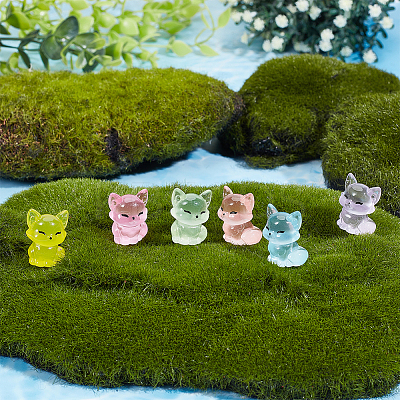 30Pcs 6 Colors Luminous Resin Fox Display Decoration CRES-DR0001-04-1