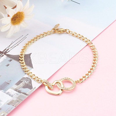 Brass Micro Pave Clear Cubic Zirconia Link Bracelets BJEW-JB06105-01-1