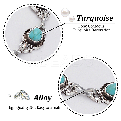 2Pcs Acrylic Imitation Turquoise Oval Link Chain Anklet AJEW-AN0001-04-1