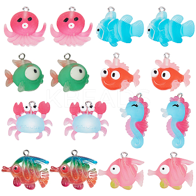 32Pcs 8 Styles Ocean Theme Opaque Resin Pendants RESI-SC0002-37-1