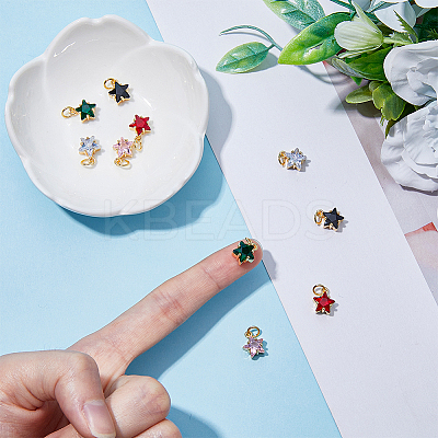 10Pcs 5 Colors Rack Plating Brass Micro Pave Cubic Zirconia Charms ZIRC-HY0001-05-1
