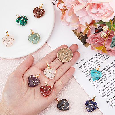 10Pcs 10 Styles Natural & Synthetic Mixed Gemstone Pendants G-FH0002-26-1