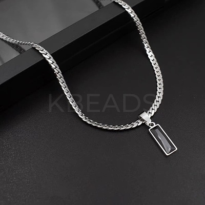 Rectangle 304 Stainless Steel Cubic Zirconia Snake Chain Pendant Necklaces FS-WGB1AC9-01-1