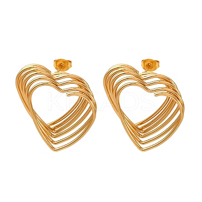 304 Stainless Steel Multilayer Heart Stud Earrings EJEW-L304-06G-1
