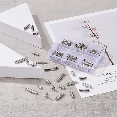 90Pcs 6 Style 304 Stainless Steel Slide On End Clasp Tubes STAS-YW0001-20-1