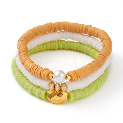 3Pcs 3 Styles Polymer Clay Heishi Beads Stretch Bracelets Sets BJEW-JB05920-1