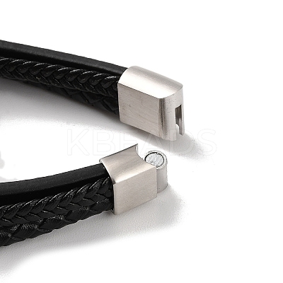 Men's Braided Black PU Leather Cord Multi-Strand Bracelets BJEW-K243-37AS-1