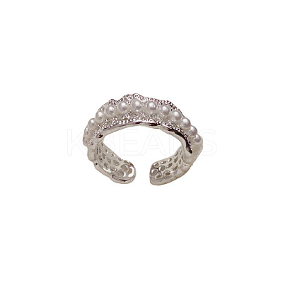 Brass & Imitation Pearl Laciness Cuff Open Rings for Women FS-WG6F3E9-02-1