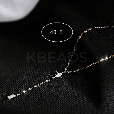925 Sterling Silver Pave Clear Cubic Zirconia Teardrop with Rectangle Tassel Y Necklaces for Women FS-WGE0FA3-02-1