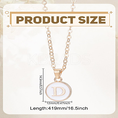 1Pc Zinc Alloy White Enamel Round with Letter Pendant Necklaces NJEW-LP0002-88G-D-1