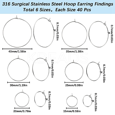 240Pcs 6 Size 316 Surgical Stainless Steel Wine Glass Charms Rings STAS-SC0007-25-1