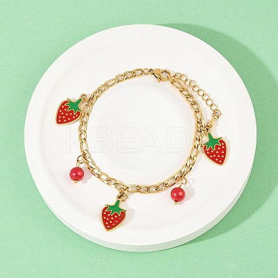 304 Stainless Steel Enamel Charm Bracelets for Women BJEW-G747-01G-1