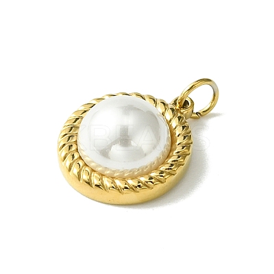 Ion Plating(IP) 304 Stainless Steel Pave Shell Pearl Half Round Charms with Jump Rings FIND-Z028-37G-1