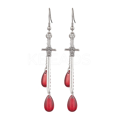 Teardrop with Sword Alloy Dangle Earrings EJEW-JE06311-1