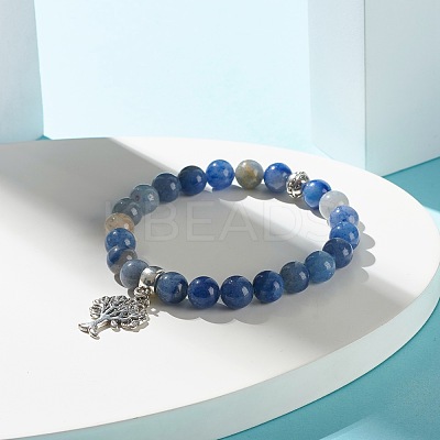 Natural Mixed Stone Round Beads Stretch Bracelet for Girl Women BJEW-JB06930-1