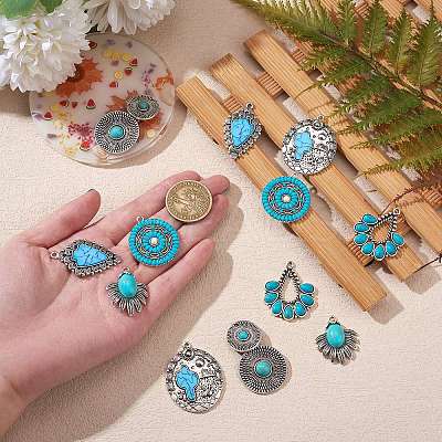 12Pcs 6 Styles Synthetic Turquoise Pendants FIND-SZ0005-73-1