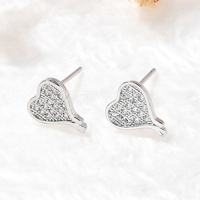 Heart Brass Micro Pave Cubic Zirconia Ear Studs EJEW-D304-35G-1