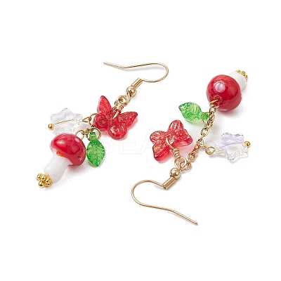 304 Stainless Steel Butterfly & Mushroom Dangle Earrings for Women EJEW-JE06235-01-1