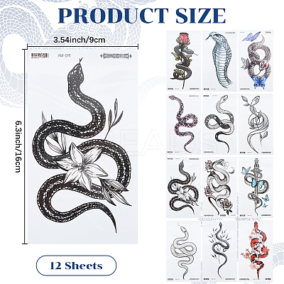 Snake Water Proof Removable Temporary Tattoos Stickers AJEW-WH20048-49-1