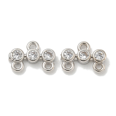 Rack Plating Brass Clear Cubic Zirconia Triple Flat Round Chandelier Component Links KK-L224-091P-1