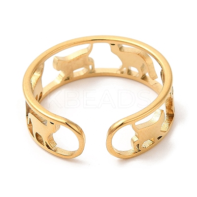 Ion Plating(IP) 304 Stainless Steel Cat Open Cuff Ring for Women RJEW-M149-15G-1