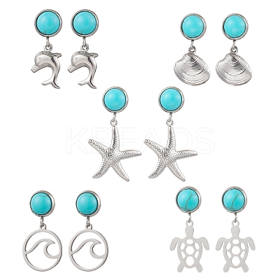 304 Stainless Steel Dangle Stud Earrings EJEW-JE06302-1