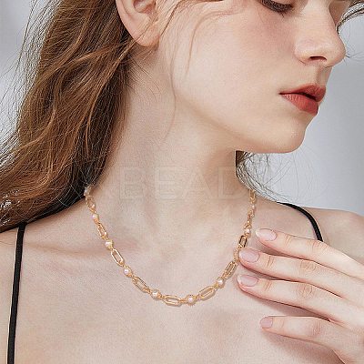 Imitation Pearl Sun & Oval Boho Link Chain Necklaces JN1131A-1