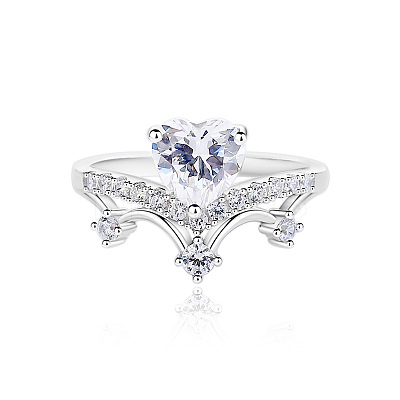 Rhodium Plated 925 Sterling Silver Micro Pave Cubic Zirconia Finger Rings for Women WG9CD14-03-1