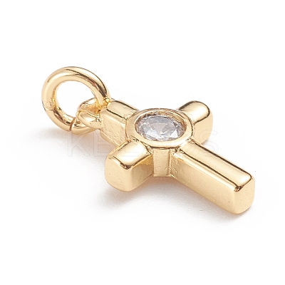 Brass Micro Pave Cubic Zirconia Tiny Cross Charms LS-ZIRC-G165-03G-1