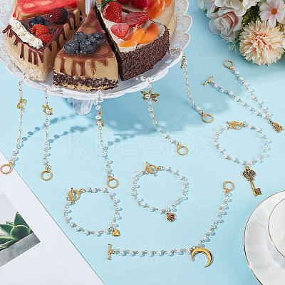 10Pcs ABS Plastic Imitation Pearl & Alloy Enamel Pendant Decorations HJEW-BC00078-1