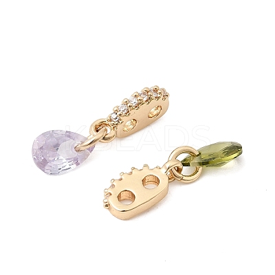Brass 2-Loop Oval Spacer Bars with Teardrop Cubic Zirconia Tassel ZIRC-L106-01G-1